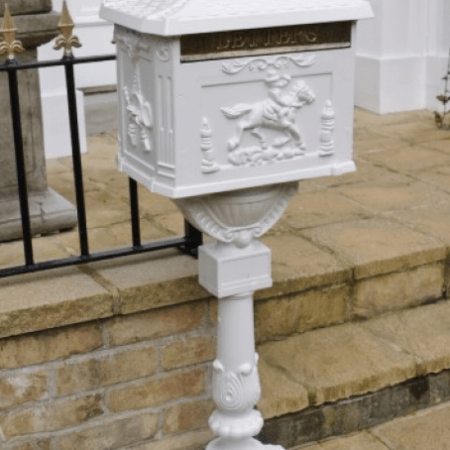 white floorstanding victorian postbox