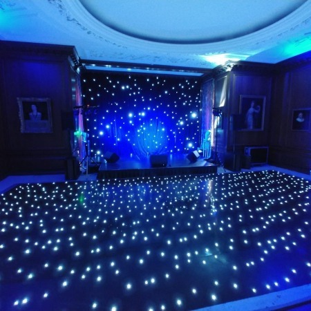 Cowdray House – Black LED Dancefloor, Stage, Starcloth, Blue Uplighting ...